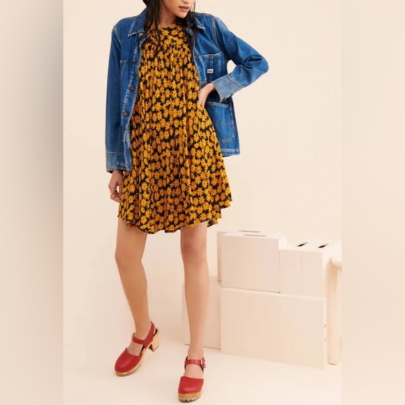 Free People Dresses & Skirts - Free People Electric Daisy Mini Dress Yellow Black boho sleeveless